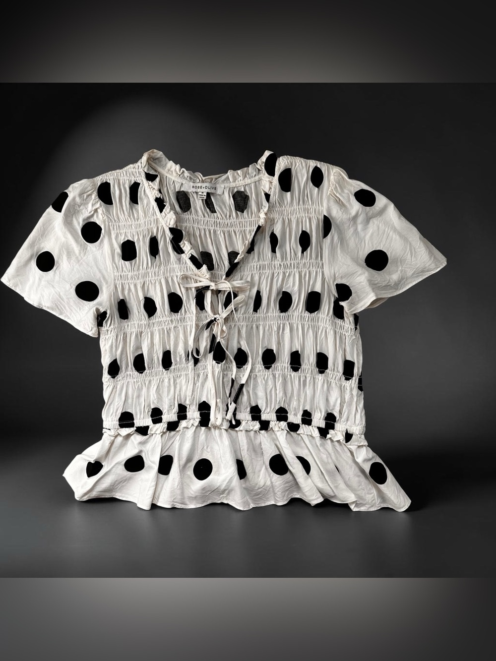 Rose & Olive White Polka Dot Smocked Short-Sleeve Peplum Top
